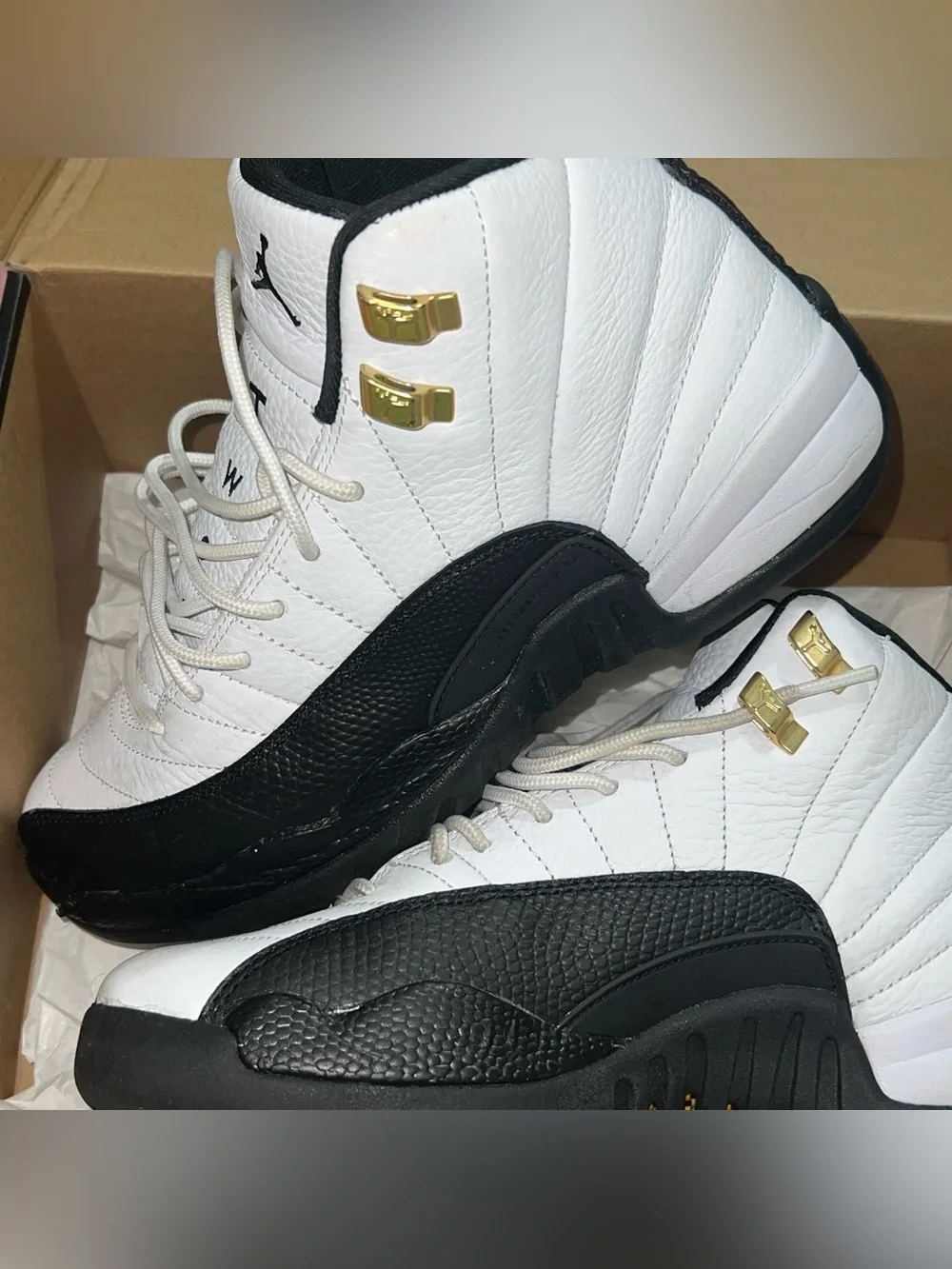 Jordan Retro High-Top Sneakers in White, Black and Gold